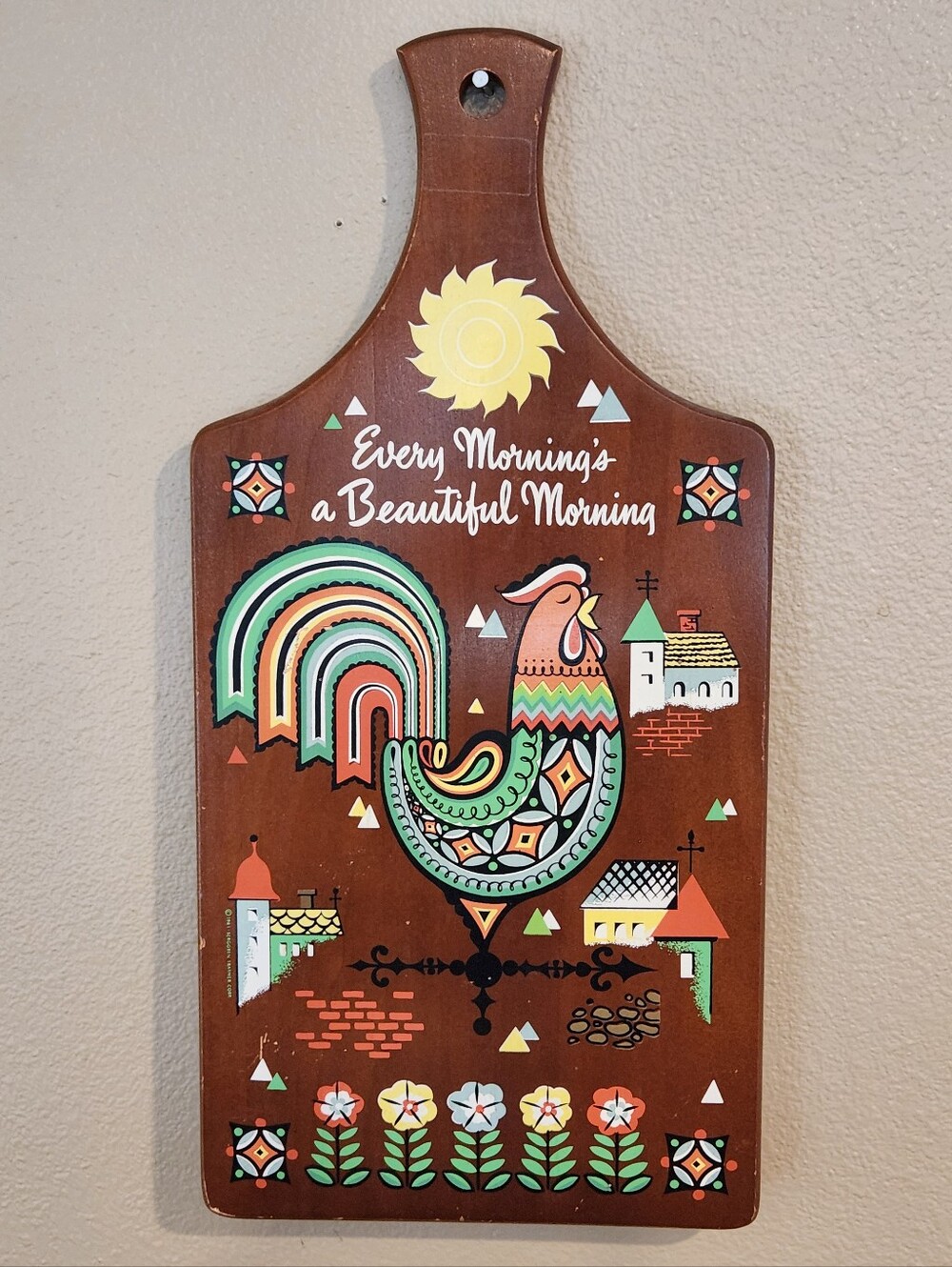Vintage MCM Folk Art Scandinavian Berggren Trayner Wood Bread Board